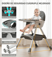 Silla Alta Multifuncional para Bebé 3 Modos Convertible con Bandeja Doble Arnés de 5 Puntos