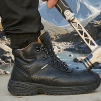 Bota de seguridad corte alto piel de vaca, punta de acero antiimpacto, cómoda para trabajo y actividades al aire libre