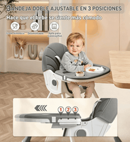 Silla Alta Multifuncional para Bebé 3 Modos Convertible con Bandeja Doble Arnés de 5 Puntos