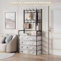 Zapatero Metálico Perchero Acero Organizador 2 En 1 Armable Negro