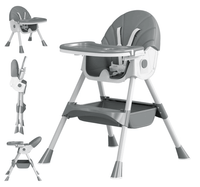 Silla Alta Multifuncional para Bebé 3 Modos Convertible con Bandeja Doble Arnés de 5 Puntos
