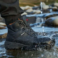 Bota de seguridad corte alto piel de vaca, punta de acero antiimpacto, cómoda para trabajo y actividades al aire libre